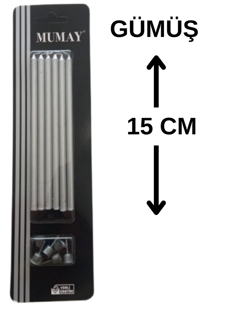 Gumus Metalik Mum 15 cm